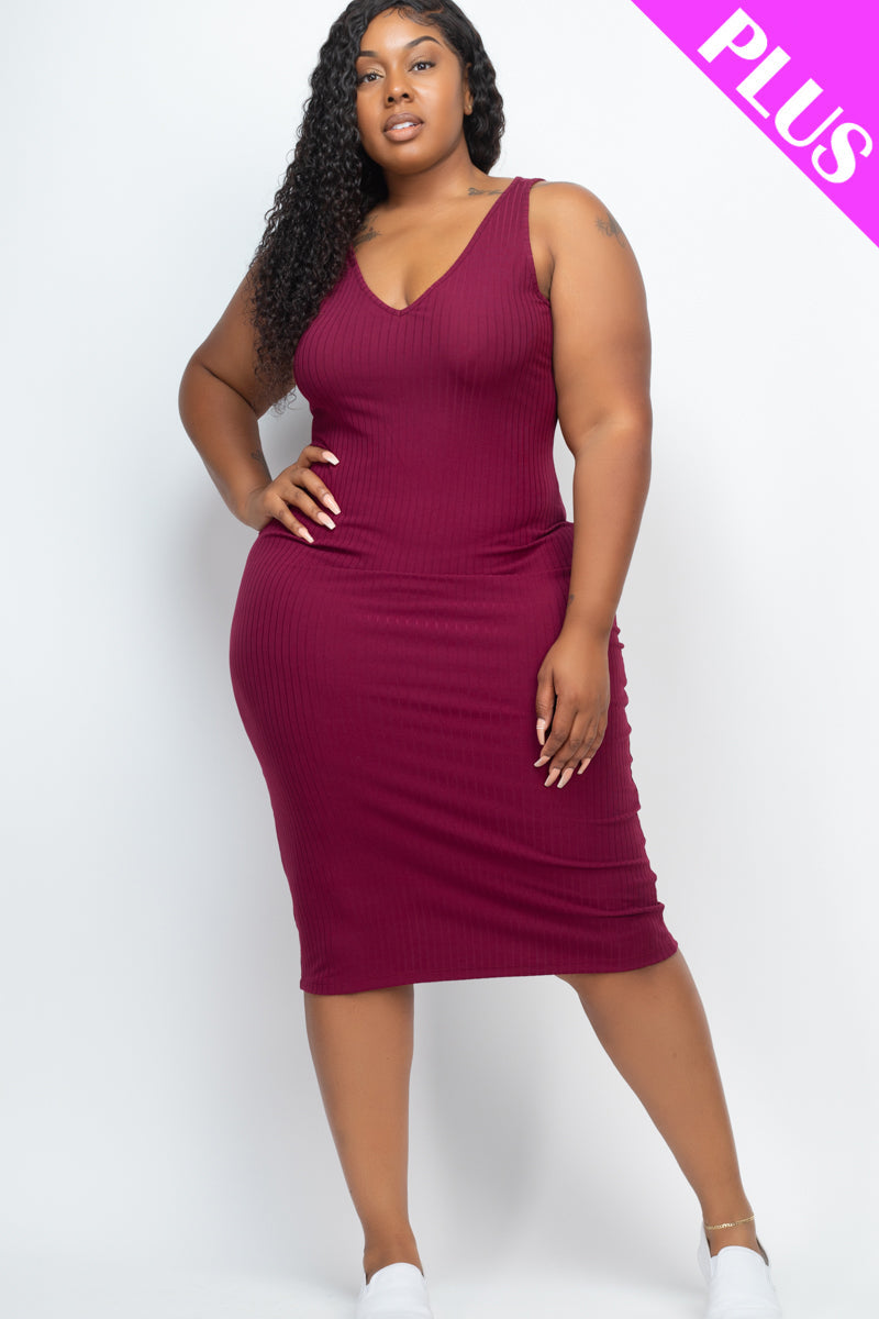 Plus Size Ribbed Sleeveless Bodycon Dress (CAPELLA) - Capella Apparel