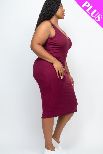 Plus Size Ribbed Sleeveless Bodycon Dress (CAPELLA) - Capella Apparel