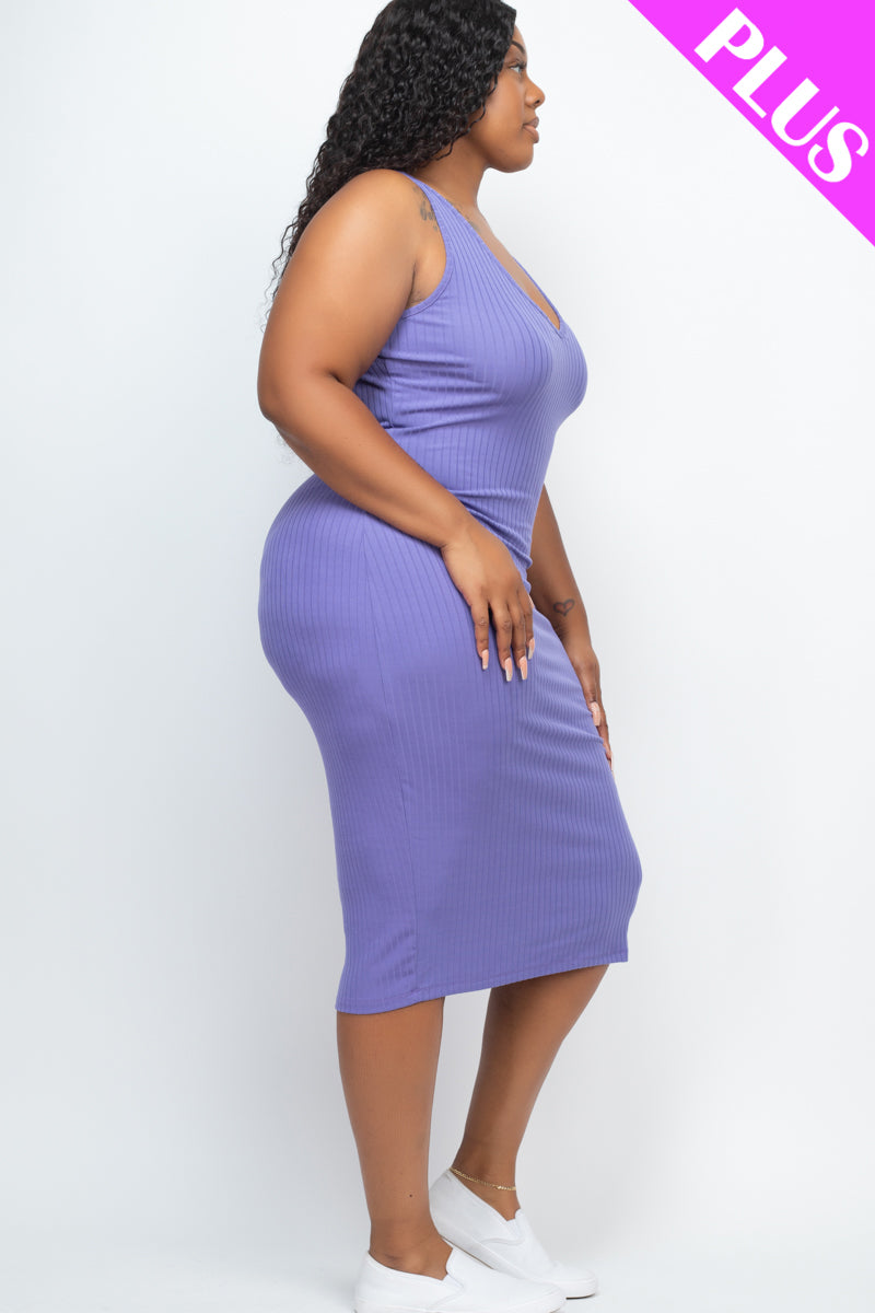 Plus Size Ribbed Sleeveless Bodycon Dress (CAPELLA) - Capella Apparel