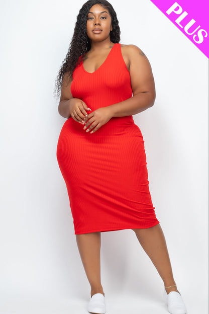 Plus Size Ribbed Sleeveless Bodycon Dress (CAPELLA) - Capella Apparel