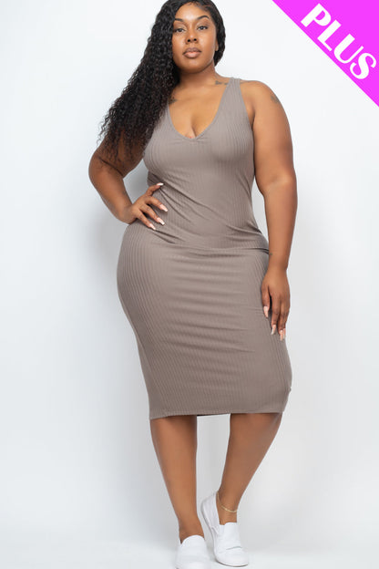 Plus Size Ribbed Sleeveless Bodycon Dress (CAPELLA) - Capella Apparel