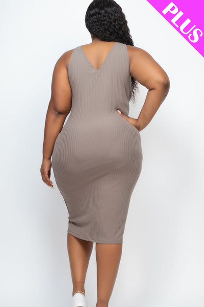 Plus Size Ribbed Sleeveless Bodycon Dress (CAPELLA) - Capella Apparel