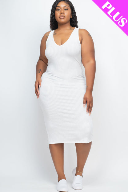 Plus Size Ribbed Sleeveless Bodycon Dress (CAPELLA) - Capella Apparel