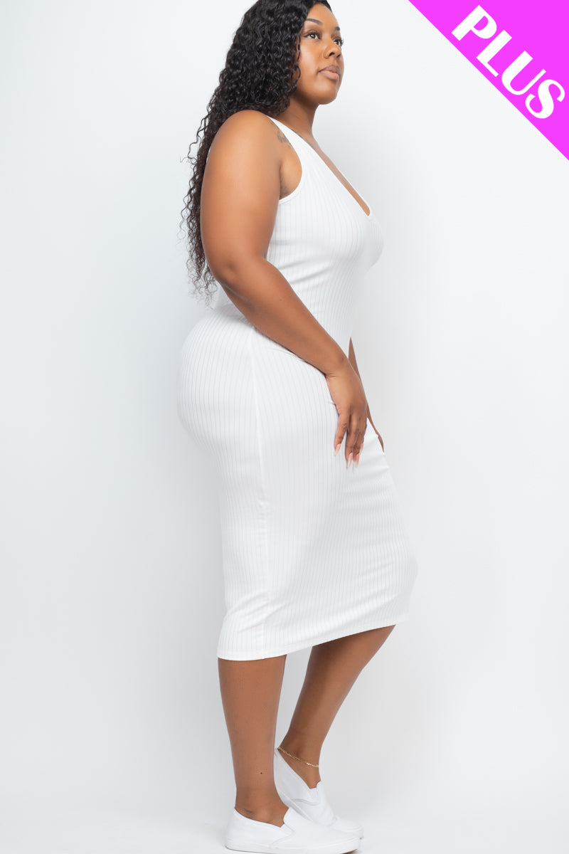 ribbed bodycon dress plus size Plus Size Chic Open Back Ribbed Bodycon Midi Dress