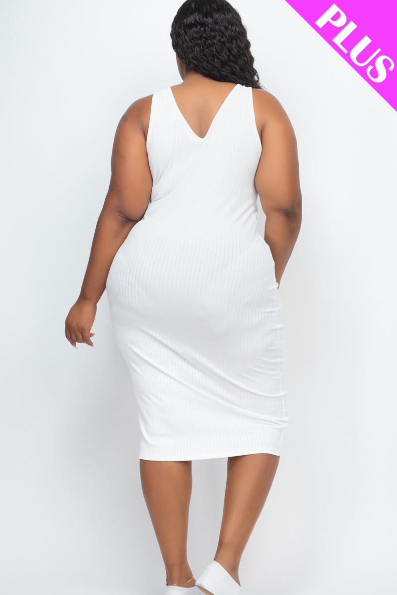 Plus Size Ribbed Sleeveless Bodycon Dress (CAPELLA) - Capella Apparel