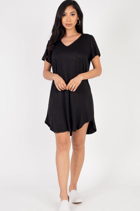 Short Sleeve Casual Solid Color Comfy Dress - Capella Apparel