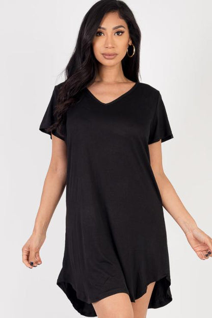 Short Sleeve Casual Solid Color Comfy Dress - Capella Apparel