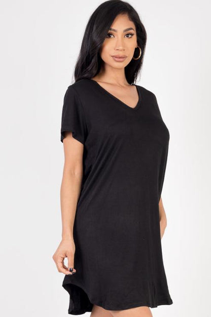 Short Sleeve Casual Solid Color Comfy Dress - Capella Apparel