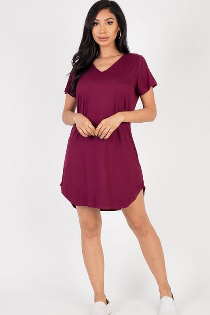 Short Sleeve Casual Solid Color Comfy Dress - Capella Apparel