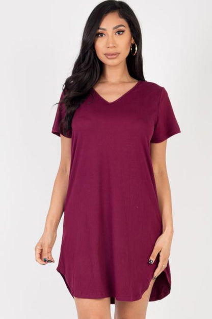 Short Sleeve Casual Solid Color Comfy Dress - Capella Apparel