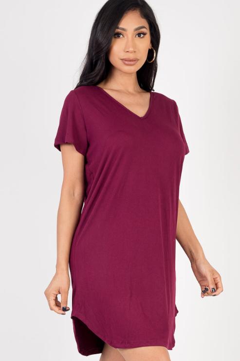 Short Sleeve Casual Solid Color Comfy Dress - Capella Apparel