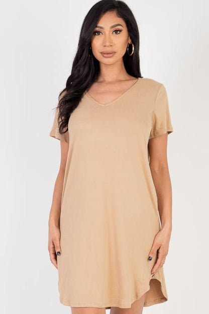 Short Sleeve Casual Solid Color Comfy Dress - Capella Apparel