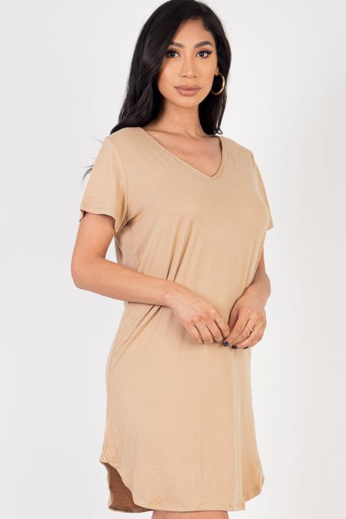 Short Sleeve Casual Solid Color Comfy Dress - Capella Apparel