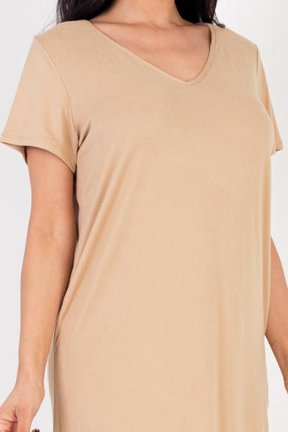 Short Sleeve Casual Solid Color Comfy Dress - Capella Apparel