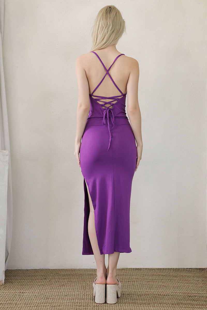 Crisscross Back Split Thigh Maxi Dress (CAPELLA) - Capella Apparel