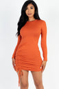 Solid Ruched Drawstring Long Sleeve Bodycon Mini Dress - Capella Apparel