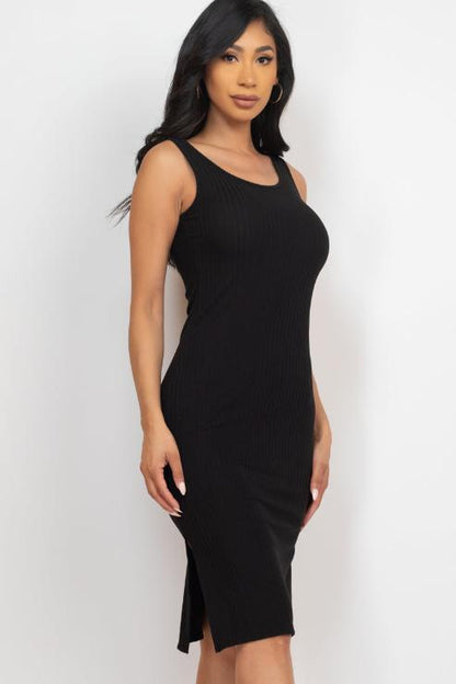 Ribbed Side Slit Tank Midi Dress - Capella Apparel