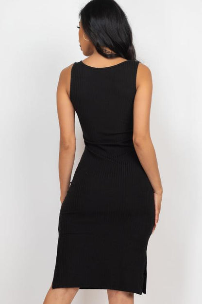 Ribbed Side Slit Tank Midi Dress - Capella Apparel