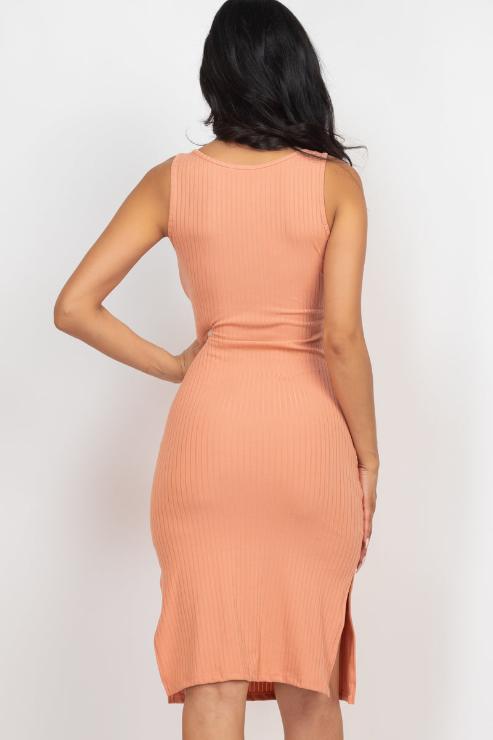 Ribbed Side Slit Tank Midi Dress - Capella Apparel