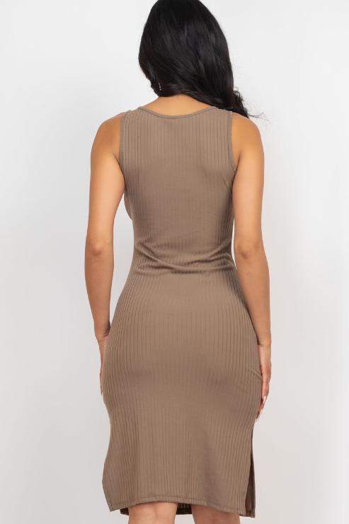 Ribbed Side Slit Tank Midi Dress - Capella Apparel