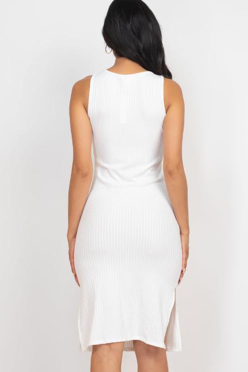 Ribbed Side Slit Tank Midi Dress - Capella Apparel