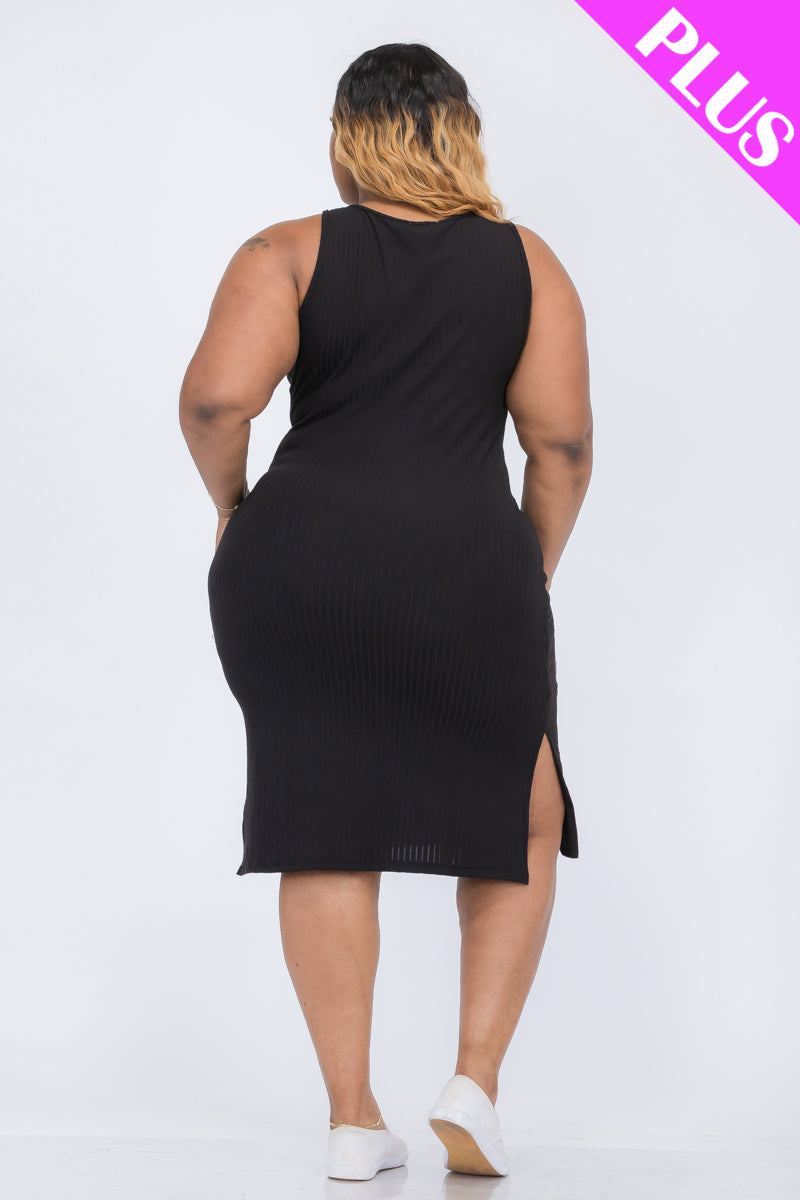 Plus Size Ribbed Side Slit Tank Midi Dress - Capella Apparel