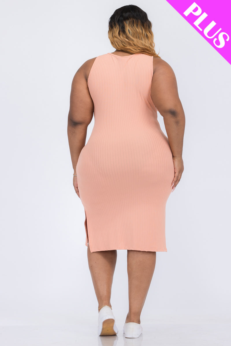 Plus Size Ribbed Side Slit Tank Midi Dress - Capella Apparel