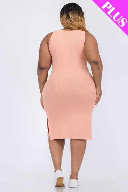 Plus Size Ribbed Side Slit Tank Midi Dress - Capella Apparel