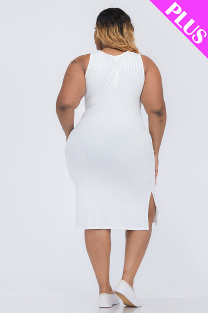 Plus Size Ribbed Side Slit Tank Midi Dress - Capella Apparel