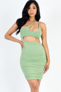 One Shoulder Cut-out Front Ruched Bodycon Mini Dress - Capella Apparel