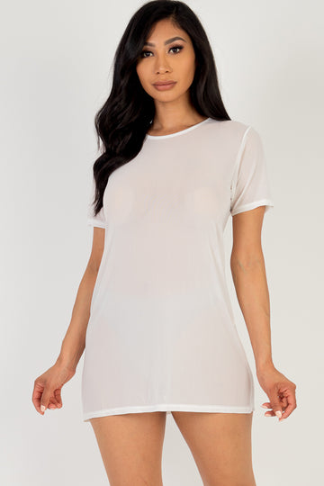 Sexy Sheer Mesh T-Shirt Short Sleeve Mini Dress - Capella Apparel