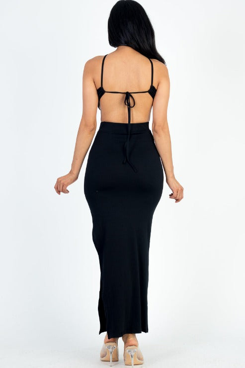 Tie Backless Split Thigh Maxi Dress Wholesale Capella Apparel Tie Backless Split Thigh Maxi Dress Wholesale Capella Apparel