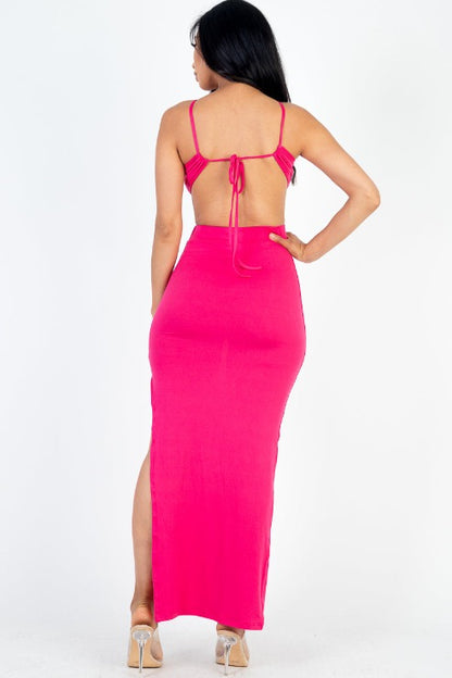 Tie Backless Split Thigh Maxi Dress - Capella Apparel