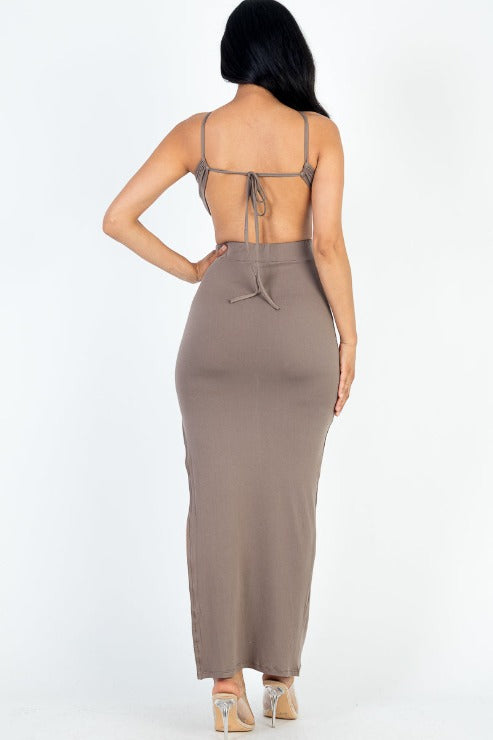 Tie Backless Split Thigh Maxi Dress - Capella Apparel