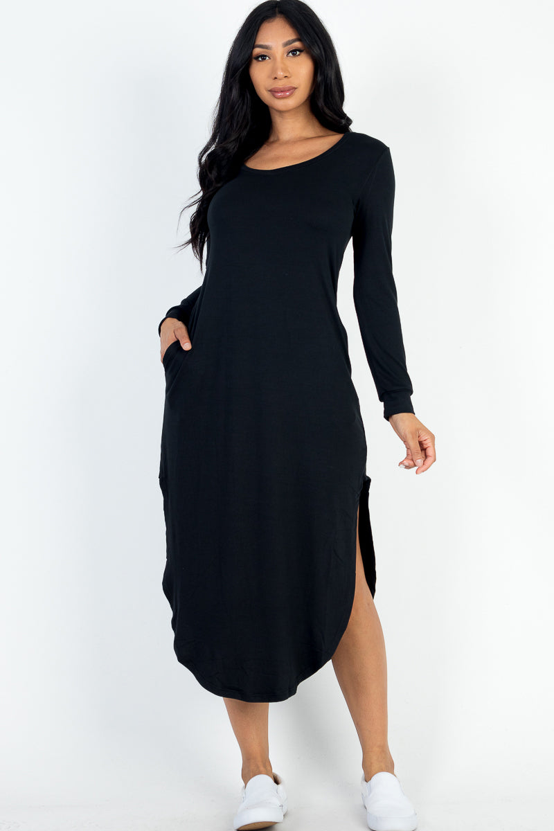 Long Sleeve Curved Hem Midi Dress - Capella Apparel