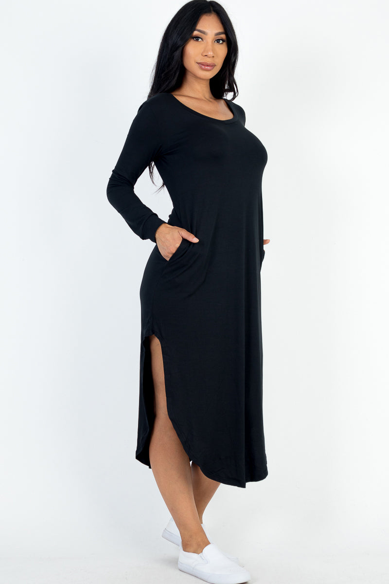 Long Sleeve Curved Hem Midi Dress - Capella Apparel