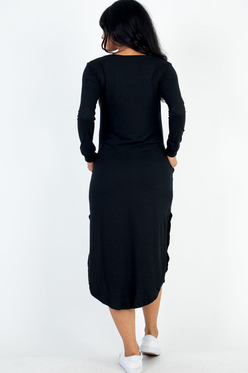 Long Sleeve Curved Hem Midi Dress - Capella Apparel