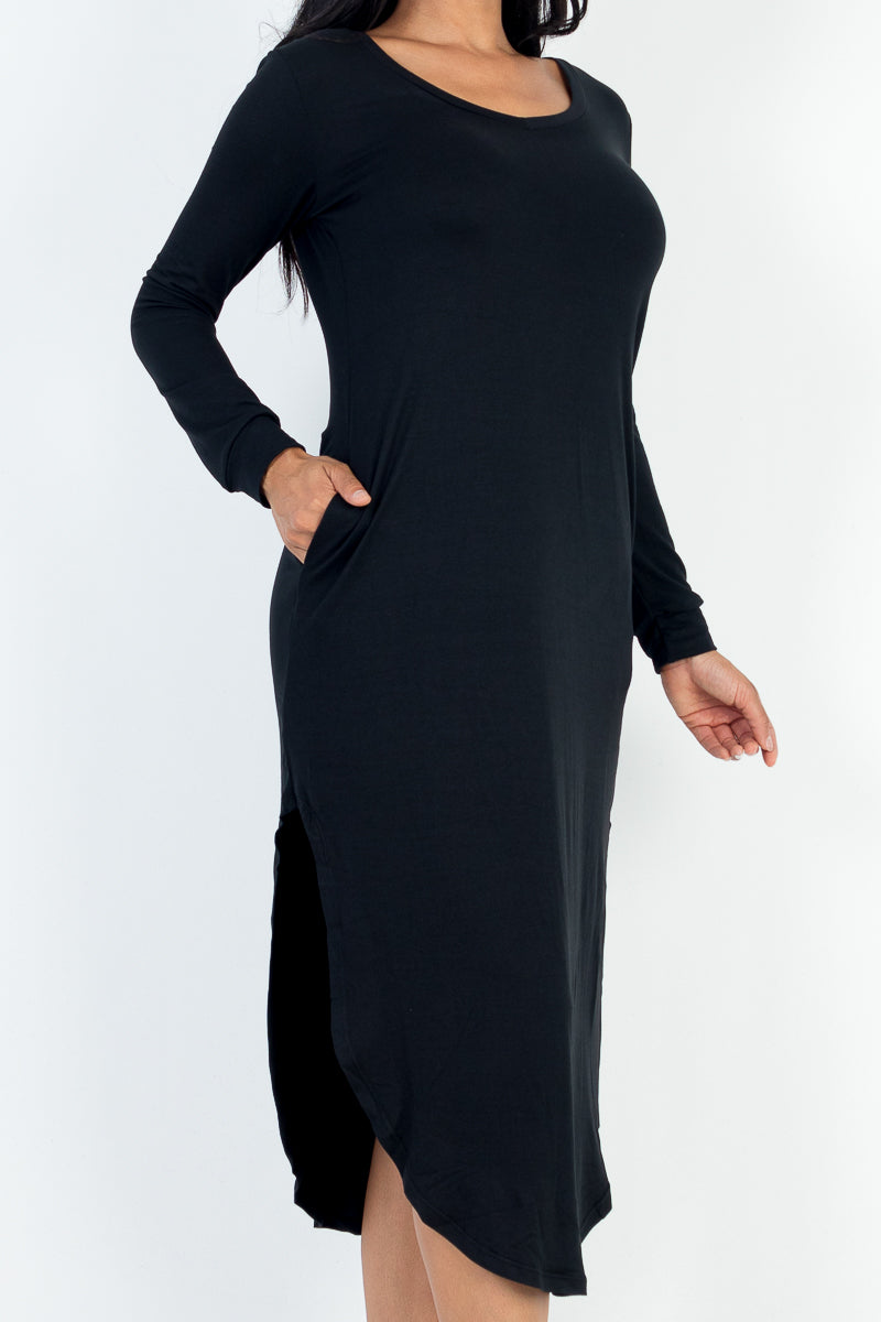 Long Sleeve Curved Hem Midi Dress - Capella Apparel