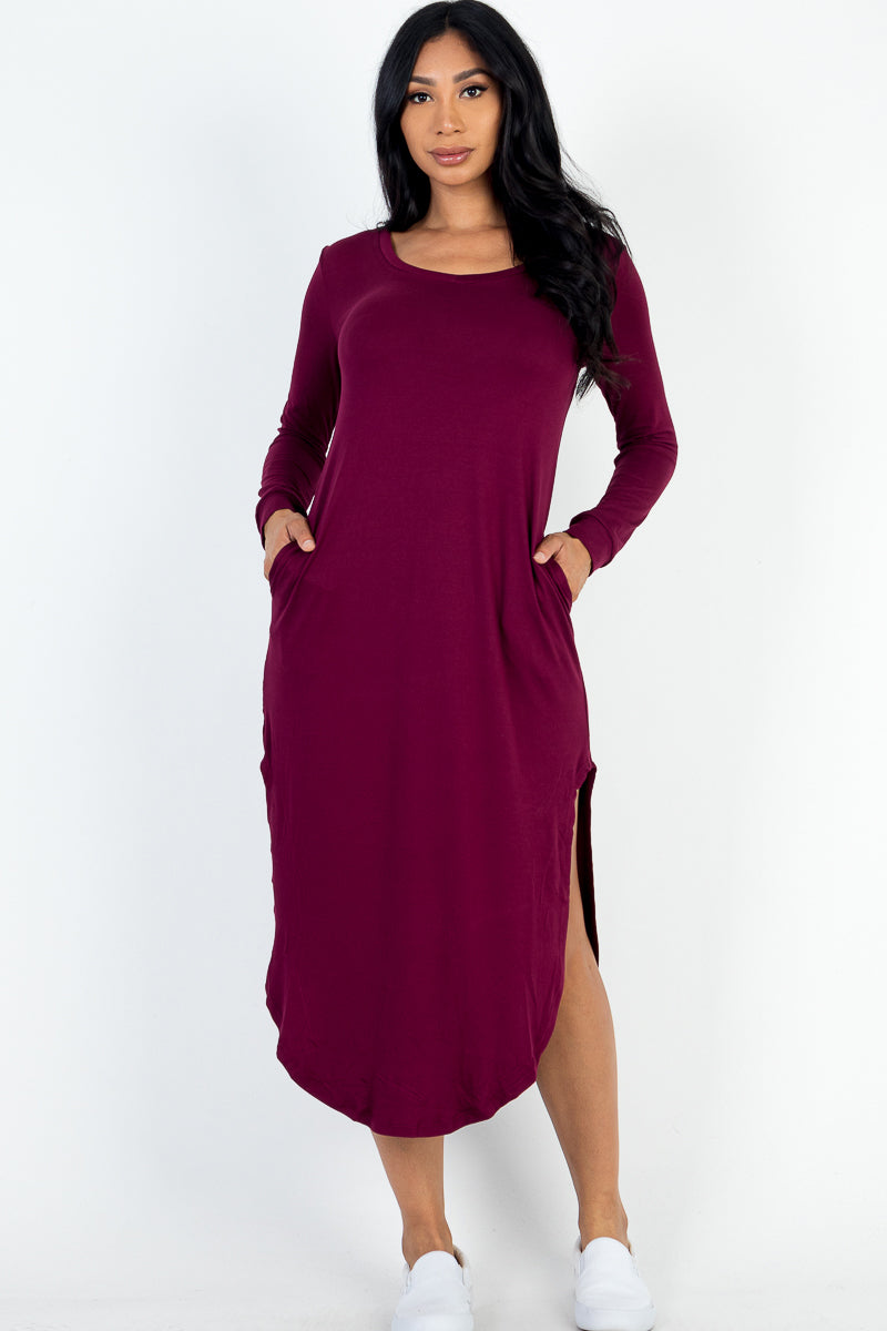 Long Sleeve Curved Hem Midi Dress - Capella Apparel