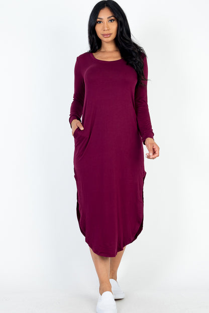 Long Sleeve Curved Hem Midi Dress - Capella Apparel