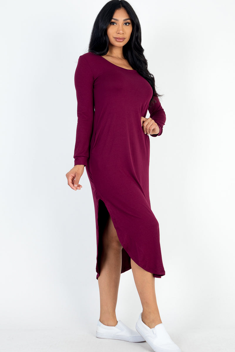 Long Sleeve Curved Hem Midi Dress - Capella Apparel