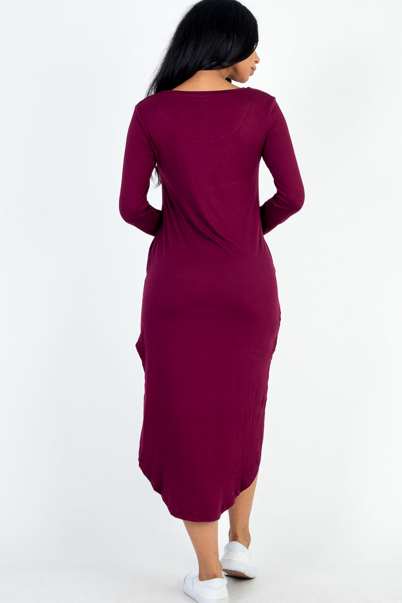 Long Sleeve Curved Hem Midi Dress - Capella Apparel