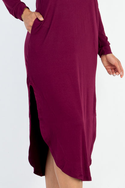 Long Sleeve Curved Hem Midi Dress - Capella Apparel