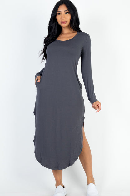 Long Sleeve Curved Hem Midi Dress - Capella Apparel