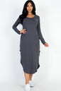 Long Sleeve Curved Hem Midi Dress - Capella Apparel