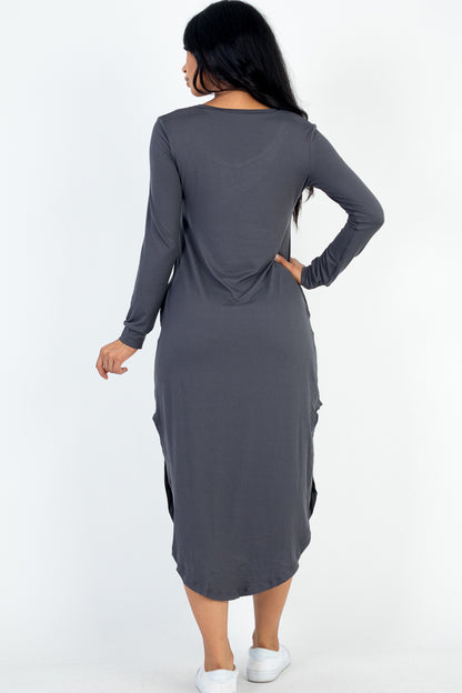 Long Sleeve Curved Hem Midi Dress - Capella Apparel