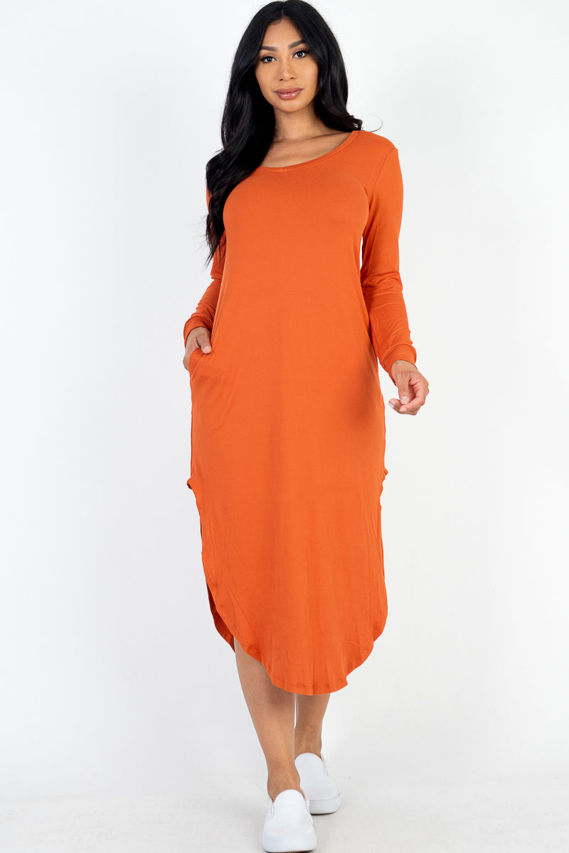 Long Sleeve Curved Hem Midi Dress - Capella Apparel