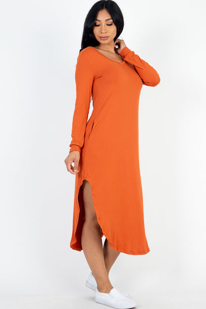 Long Sleeve Curved Hem Midi Dress - Capella Apparel