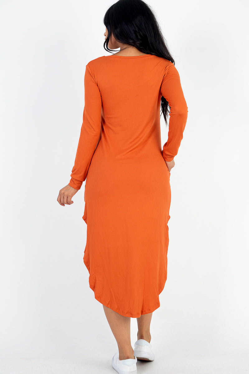 Long Sleeve Curved Hem Midi Dress - Capella Apparel