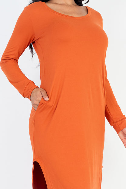 Long Sleeve Curved Hem Midi Dress - Capella Apparel